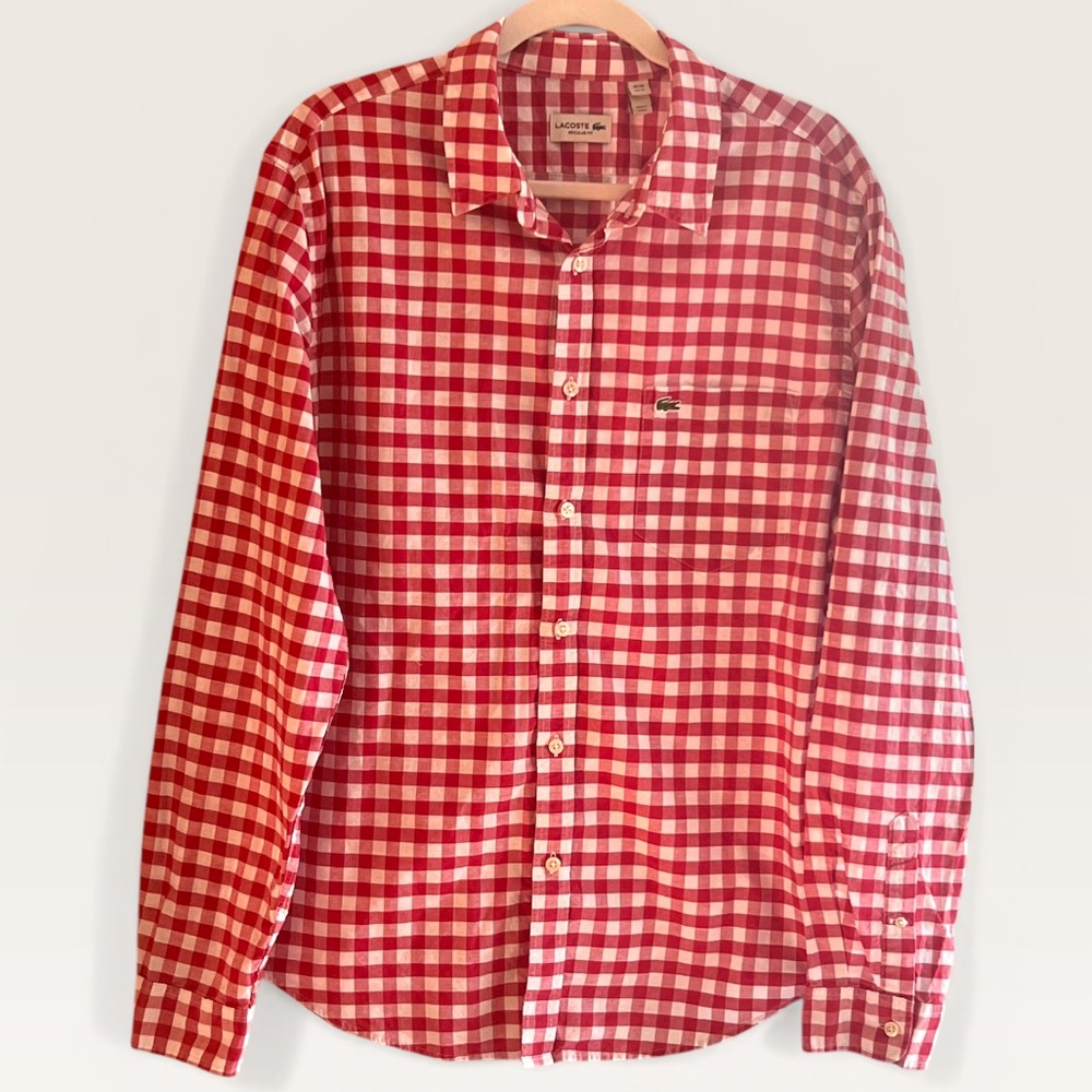Lacoste Men's Red Check Button-Down Shirt